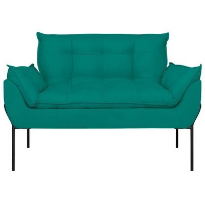 Poltrona Sofá Luxo Base Metal Preto Recepção Escritório Azul Turquesa