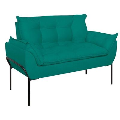 Poltrona Sofá Luxo Base Metal Preto Recepção Escritório Azul Turquesa