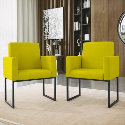 Kit Sofá 2 Lugares + 2 Poltronas Para Recepção Sala Balaqui Cor:amarelo Amarelo