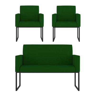 Kit Sofá 2 Lugares + 2 Poltronas Para Recepção Sala Balaqui Cor:verde Verde