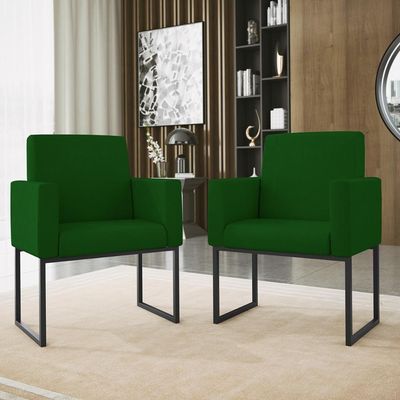 Kit Sofá 2 Lugares + 2 Poltronas Para Recepção Sala Balaqui Cor:verde Verde