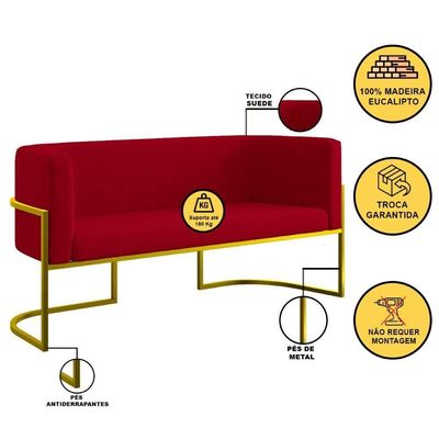 Sofá Namoradeira 2 Lugares Moderna Base Metal Gold Balaqui Vermelho
