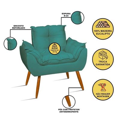 Kit 2 Poltronas + Namoradeira + Puff Opala Decorativa Balaqui Azul Turquesa
