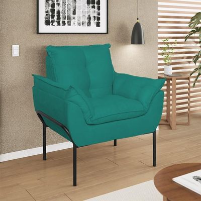 Kit 02 Poltronas + Namoradeira Reforçada Opala Metal Preto Azul Turquesa
