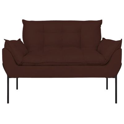 Sofá Namoradeira Base Metal Preta Reforçada Tecido Suede Marrom