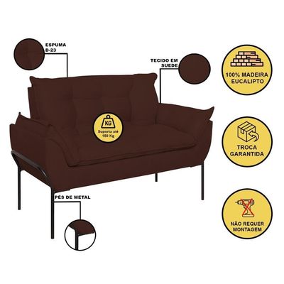 Sofá Namoradeira Base Metal Preta Reforçada Tecido Suede Marrom