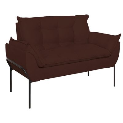 Sofá Namoradeira Base Metal Preta Reforçada Tecido Suede Marrom