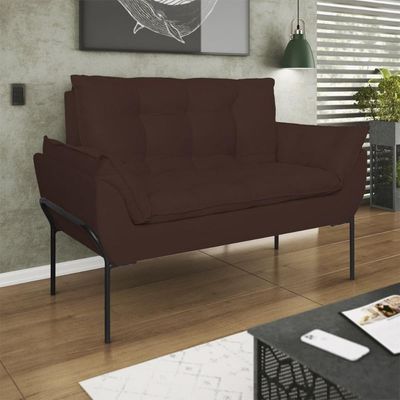 Sofá Namoradeira Base Metal Preta Reforçada Tecido Suede Marrom