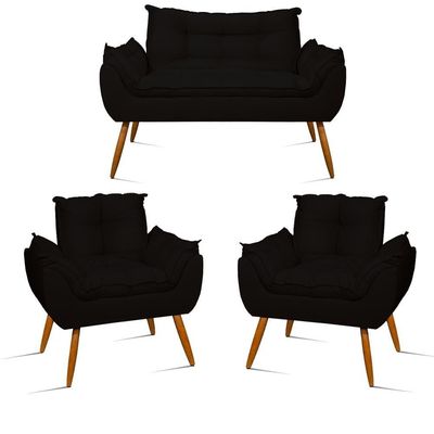 Kit Namoradeira Opala Sala Quarto e 02 Poltronas Balaqui Decor Preto