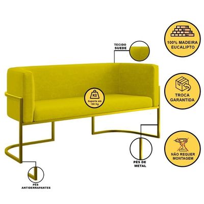 Sofá 2 Lugares Para Recepção Com Base Reforçada Balaqui Amarelo