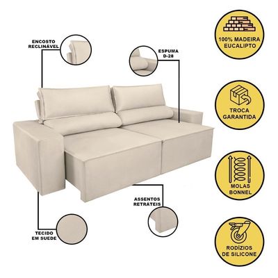 Sofá Reclinável Retrátil 2 Lugares 1,80m Balaqui Decor Bege