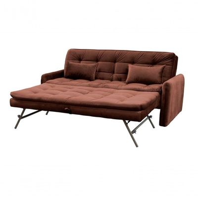 Sofá Cama Reclinável Com Cama Auxiliar - Veludo Marrom