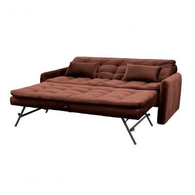 Sofá Cama Reclinável Com Cama Auxiliar - Veludo Marrom
