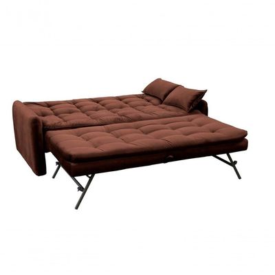 Sofá Cama Reclinável Com Cama Auxiliar - Veludo Marrom
