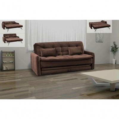 Sofá Cama Reclinável Com Cama Auxiliar - Veludo Marrom