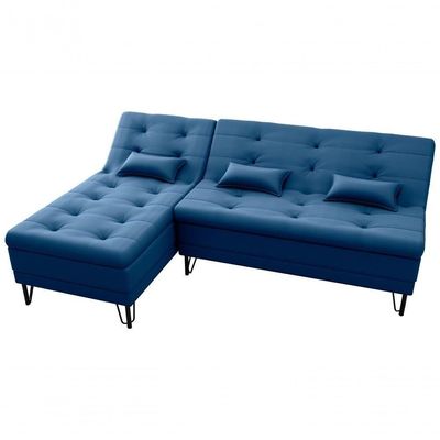 Sofá Cama Com Chaise 3 Lugares 2,00 Mts Nice Matrix Azul