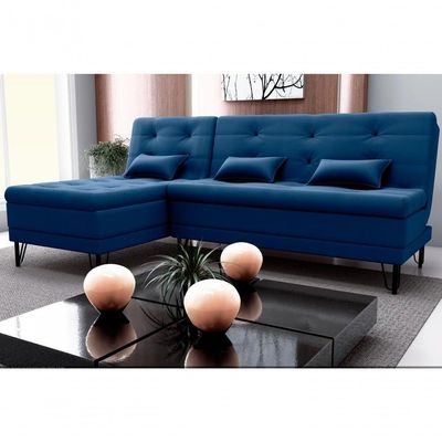 Sofá Cama Com Chaise 3 Lugares 2,00 Mts Nice Matrix Azul