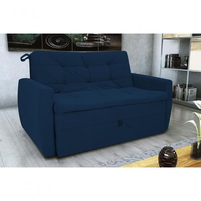 Sofá Cama Meg 2 Lugares Suede Azul Matrix