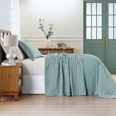 Kit Colcha Cobre Leito Casa Scarpa Plissê Casal Seersucker 3 Peças Com Textura 3d Verde Essencial