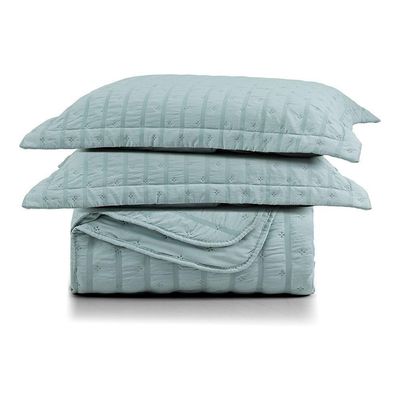 Kit Colcha Cobre Leito Casa Scarpa Plissê Casal Seersucker 3 Peças Com Textura 3d Verde Essencial