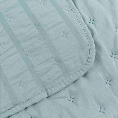 Kit Colcha Cobre Leito Casa Scarpa Plissê Casal Seersucker 3 Peças Com Textura 3d Verde Essencial