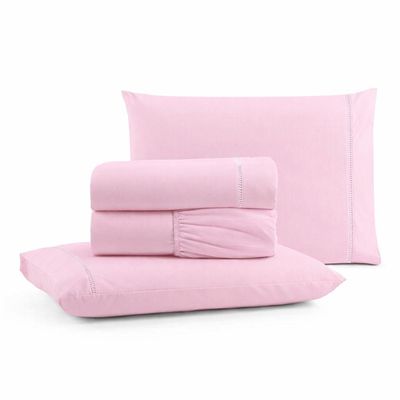 Jogo De Lençol Queen Premium Soft 600 Fios Micropercal Rosa Bebê Ponto Palito Toque Macio 4 Peças