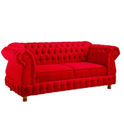 Sofá Chesterfield Moscatto 3 Lugares Via Veludo Vermelho