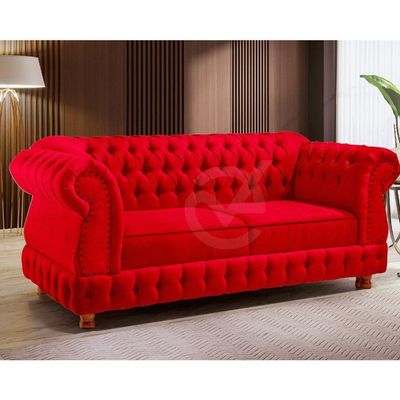 Sofá Chesterfield Moscatto 3 Lugares Via Veludo Vermelho