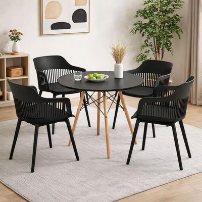 Conjunto De Jantar Mesa Eiffel 90cm + 4 Cadeiras Marcela Preta