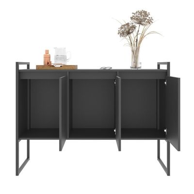 Aparador Buffet Industrial 3 Portas Sala De Estar Preto Onix
