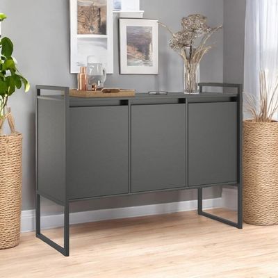 Aparador Buffet Industrial 3 Portas Sala De Estar Preto Onix
