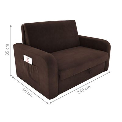 Sofá Cama Com Baú 2 Lugares Harry Suede Marrom