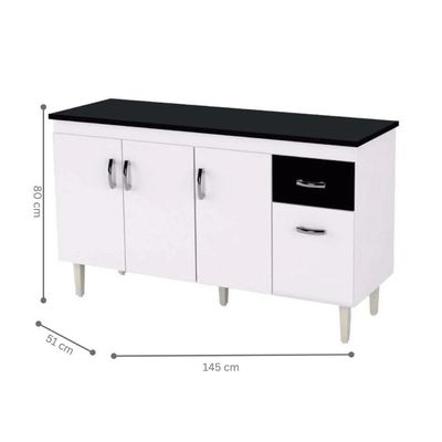 Balcão De Cozinha 3 Portas 1,50m Cheltenham Branco Preto Flex