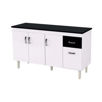 Balcão De Cozinha 3 Portas 1,50m Cheltenham Branco Preto Flex