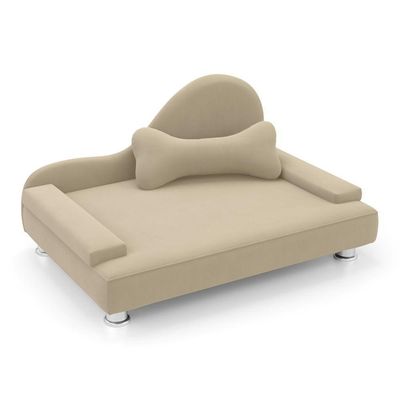 Mini Cama Divã Pet Bela 70cm Para Cachorro Veludo Bege - Desk Design
