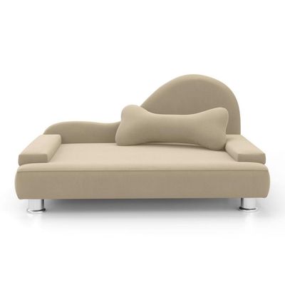 Mini Cama Divã Pet Bela 70cm Para Cachorro Veludo Bege - Desk Design