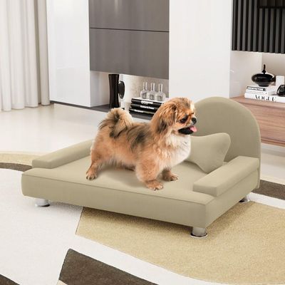 Mini Cama Divã Pet Bela 70cm Para Cachorro Veludo Bege - Desk Design