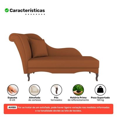 Divã Recamier Chaise Longue Valentina Clássico Com Pés De Madeira Bouclê Terracota - Desk Design