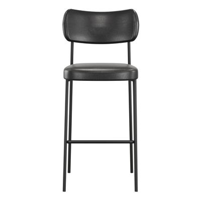 Banqueta Alta Para Cozinha Lila Estofada Com Encosto Couríssimo Preto - Desk Design
