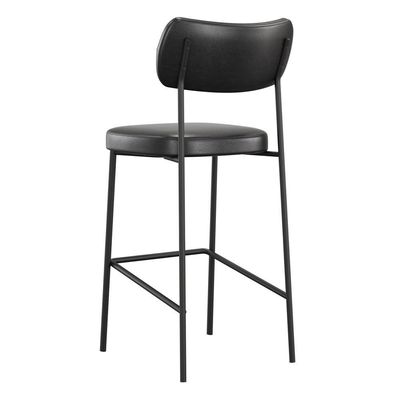 Banqueta Alta Para Cozinha Lila Estofada Com Encosto Couríssimo Preto - Desk Design