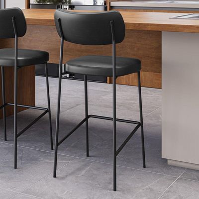 Banqueta Alta Para Cozinha Lila Estofada Com Encosto Couríssimo Preto - Desk Design