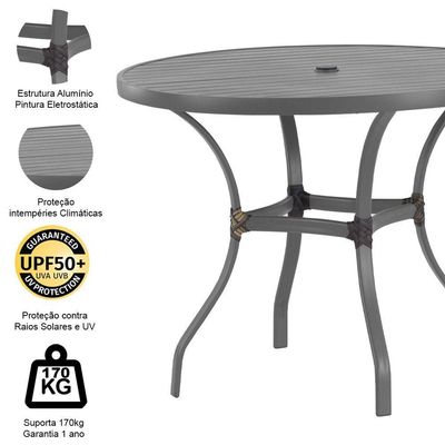 Mesa Com Tampo Ripado 120 Cm Em Alumínio - Trama Cinza