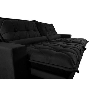 Sofa Retrátil E Reclinável 2,72m Com Molas Ensacadas Cama Inbox Soft Tecido Suede Preto