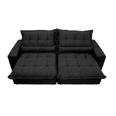 Sofa Retrátil E Reclinável 2,72m Com Molas Ensacadas Cama Inbox Soft Tecido Suede Preto