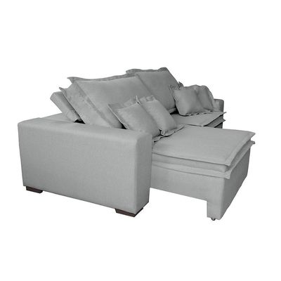 Sofa Retrátil E Reclinável Com Molas Cama Inbox Premium 2,12m Tecido Em Linho Cinza Claro