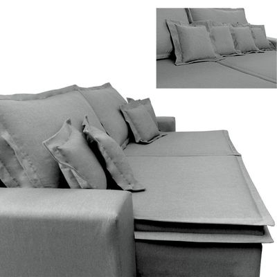 Sofa Retrátil E Reclinável Com Molas Cama Inbox Premium 2,12m Tecido Em Linho Cinza Claro
