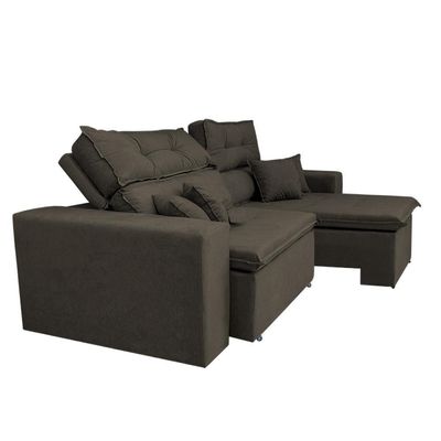 Sofá Cairo 2,52m Retrátil, Reclinável Tecido Suede Café