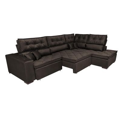 Sofá De Canto Retrátil E Reclinável Direito 3,00x2,36m Molas Cama Inbox Espanha Velusoft Café