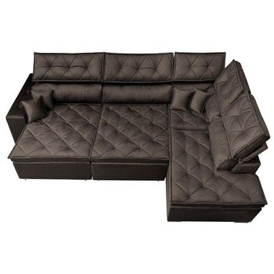 Sofá De Canto Retrátil E Reclinável Direito 3,00x2,36m Molas Cama Inbox Espanha Velusoft Café