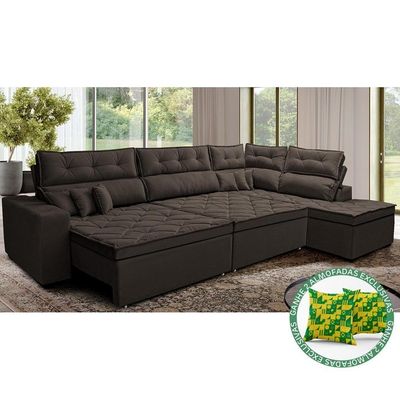 Sofá De Canto Retrátil E Reclinável Direito 3,00x2,36m Molas Cama Inbox Espanha Velusoft Café